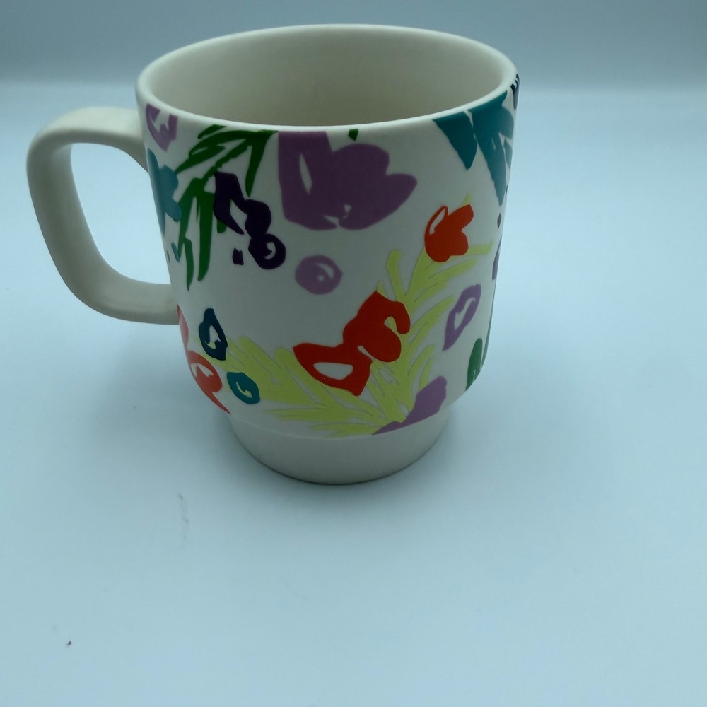 Starbucks 2016 Abstract Floral Ceramic Coffee Mug 12oz Matte White Embossed Logo
